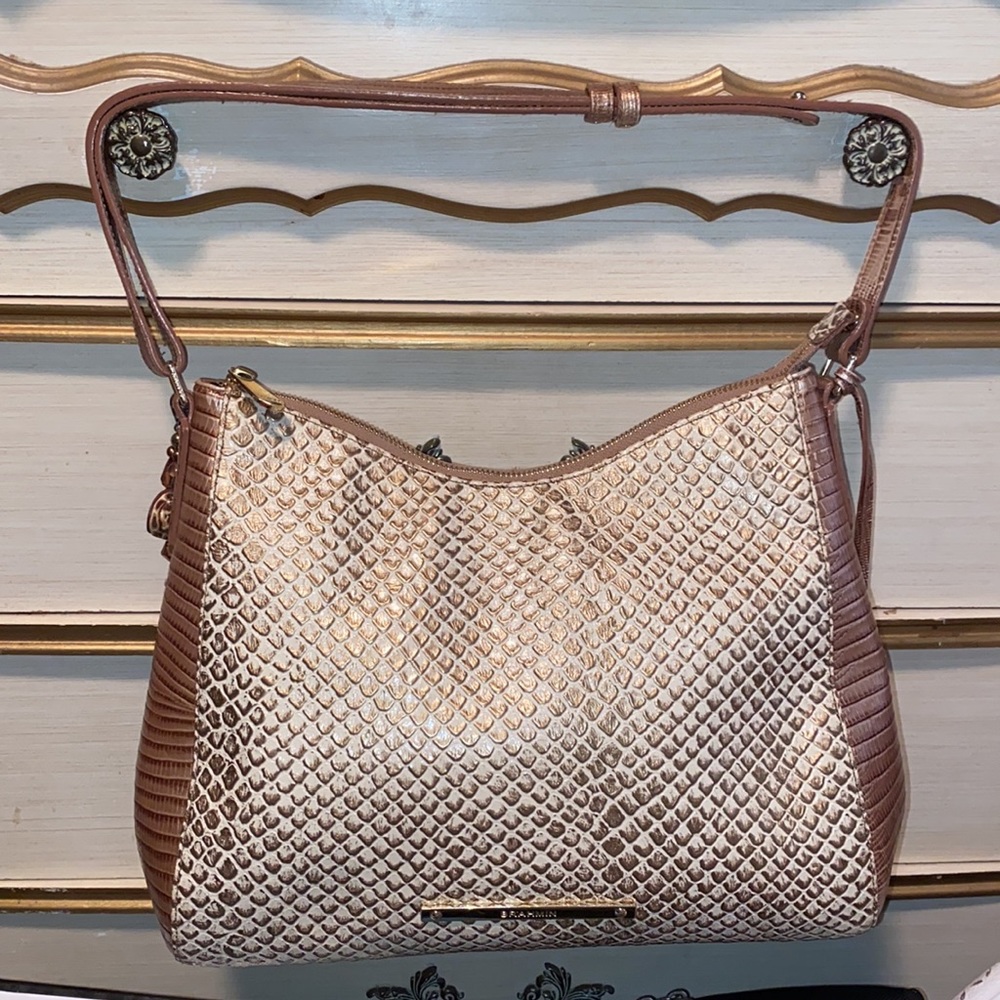 Brahmin embossed leather snakeskin leather handbag